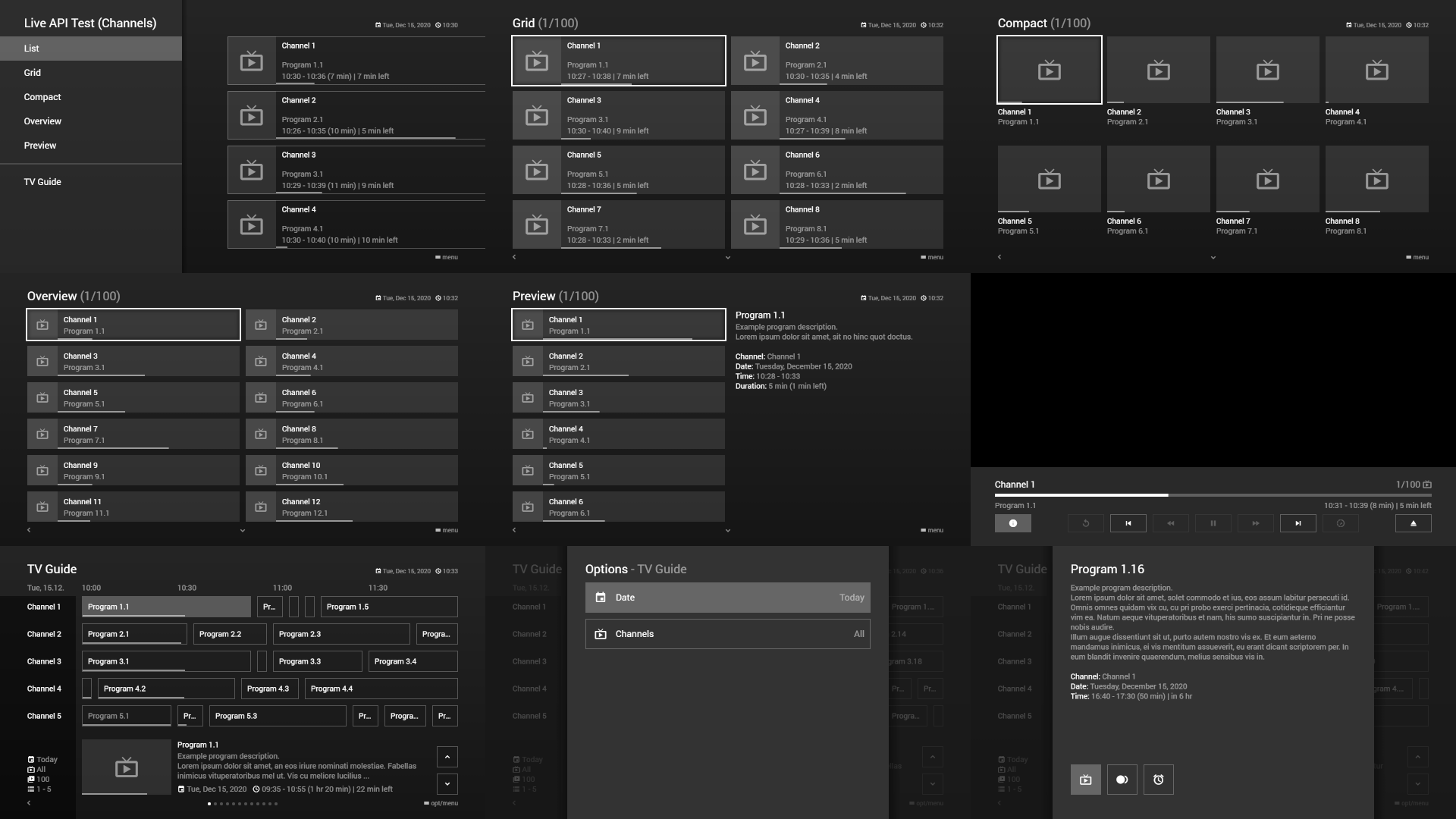 Example Screenshot (Live API Test - Channels)